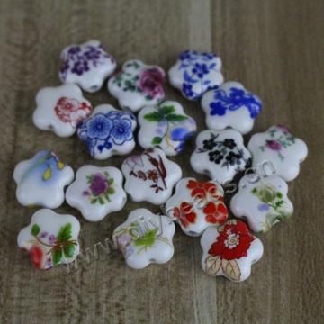 Elegance Plum blossom shape flower printing porcelain beads for sale