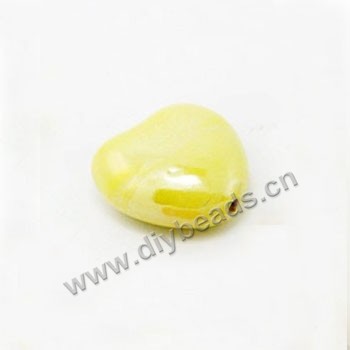 bead,porcelain, yellow,25*27mm double-sided heart, 3mm hole, sold per pkg of 3 bags (10pcs/bag).