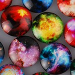Flat,Cabochon,Glass,25mm,Round,Star pattern,Sold per pkg of 100 pcs.