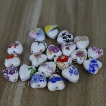 Elegance heart shape printing  flower porcelain beads for sale