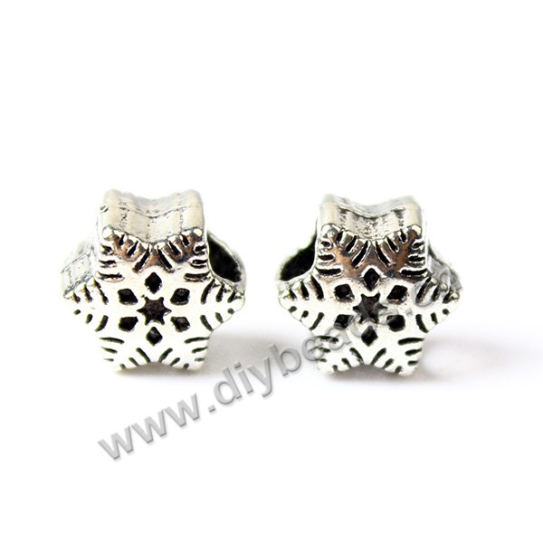 Bead,big-hole beads,zinic alloy ,snowflake metal beads,10*10mm ,Sold per pkg 100pcs