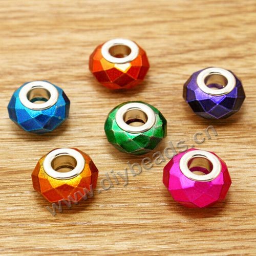 Bead,big-hole beads,glass with brass grommets,6 colors,9x14mm rondelle,5mm hole,sold per pkg of 30ps