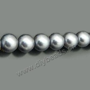 Bead, glass pearl,pewter, 16mm round. Sold per pkg of two 16-inch strands.