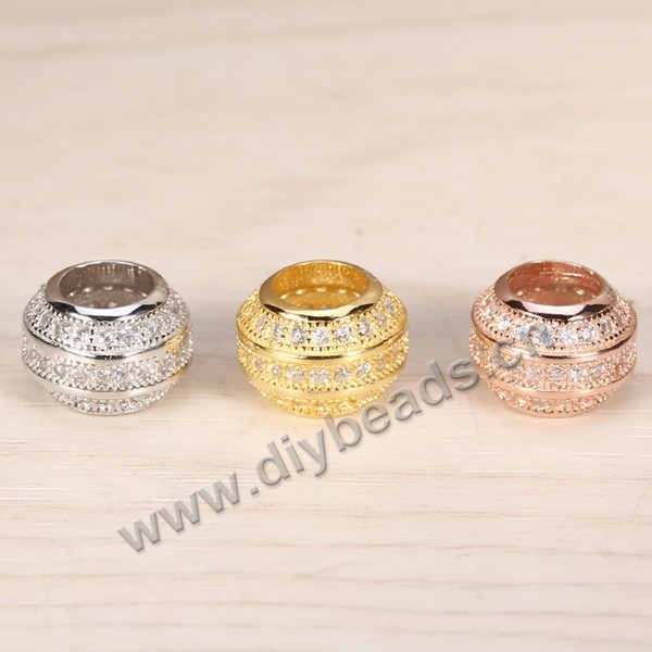Bead, big-hole beads, 925 sterling silver, 9mm diameter rondelle with cz stone, 5mm hole. Sold per pkg of 2 pieces.