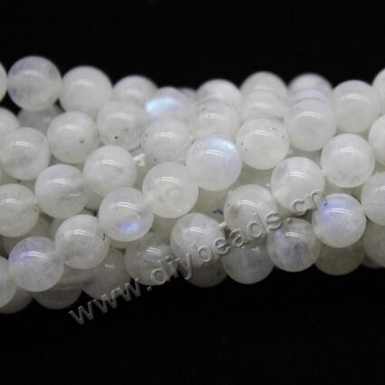 Bead, natural moonstone, white, 8mm round. Sold per 16-inch strand.