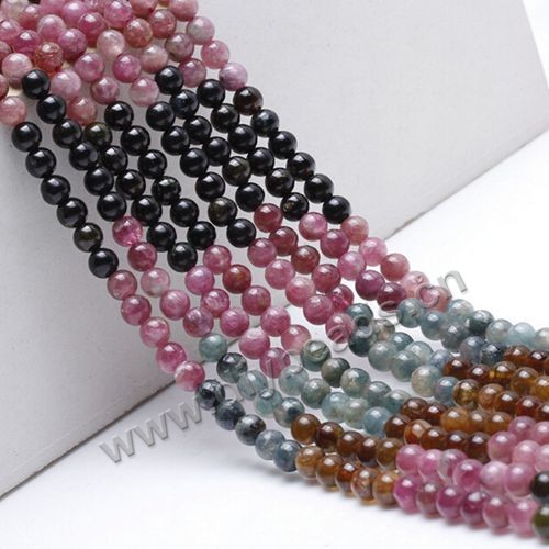 Bead, rainbow tourmaline (natural), 5.4-5.8mm round. Sold per 16-inch strand