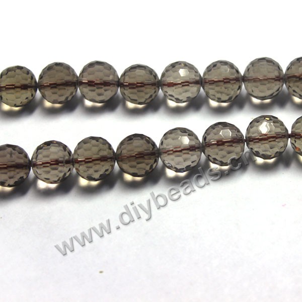 Bead, smoky quartz (heated/irradiated), 11mm 128-faceted round .sold per 14.2-inch strand