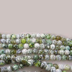 Bead, green fire crackle agate (D/H), 8mm  faceted round. Sold per 16-inch strand.