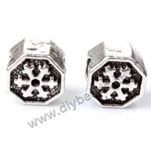 Bead,big-hole beads,alloy,10x10mm,snow flake,silver color,Sold per pkg of 50ps