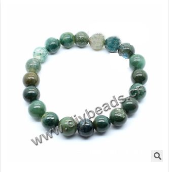 Gemstone stretch bracelet assortment, Aquatic agate ,8 mm round beads,per  Pkg of 5pcs