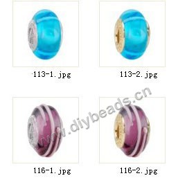Bead,big-hole beads ,lampworked glass with silver-finished brass grommets,mixed colors and designs,6x12mm-8x14mm rondelle ,4mm spiral hole,sold per pkg of 10ps