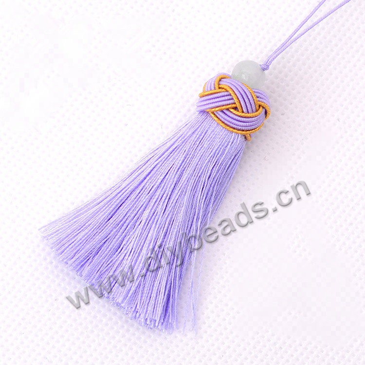Tassel,nylon tassel,with loop tassel, light purple, braided cap with beads,7cm length,sold per pkg of 10pcs