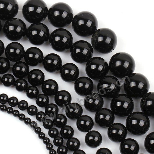 Bead,agate,black,smooth 10mm round, Sold per pkg 5 strand.