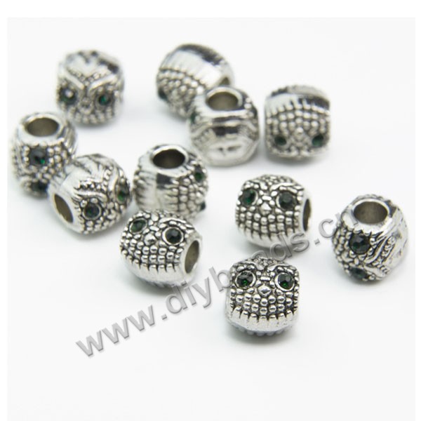 Bead,big-hole bead,alloy, ancient silver owl,Sold per pkg of 10ps