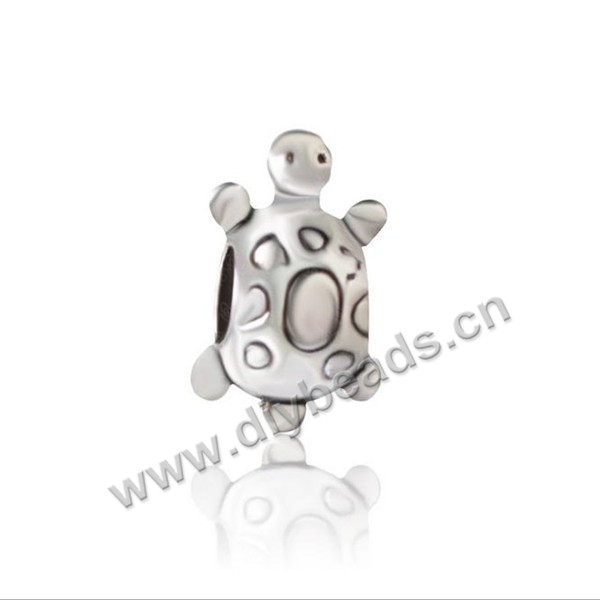 Bead,big-hole beads,silver zinc alloy ,tortoise shape,8*15.5mm, Sold per pkg of 100ps