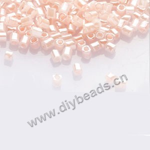 Bugle bead, glass beads, tube, silky luster,peach ,#1(2x2mm) hex beads. Sold per pkg of 450 grams,approximately 30,000ps