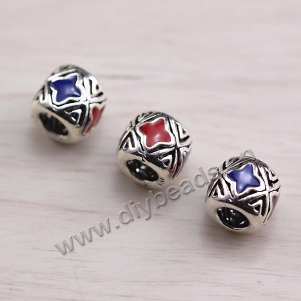 Enamel Bead, 925 Thai silver, drum shape, 7*9mm, 4mm hole, multicolored, Sold per pkg of 1 bag-3 pieces.