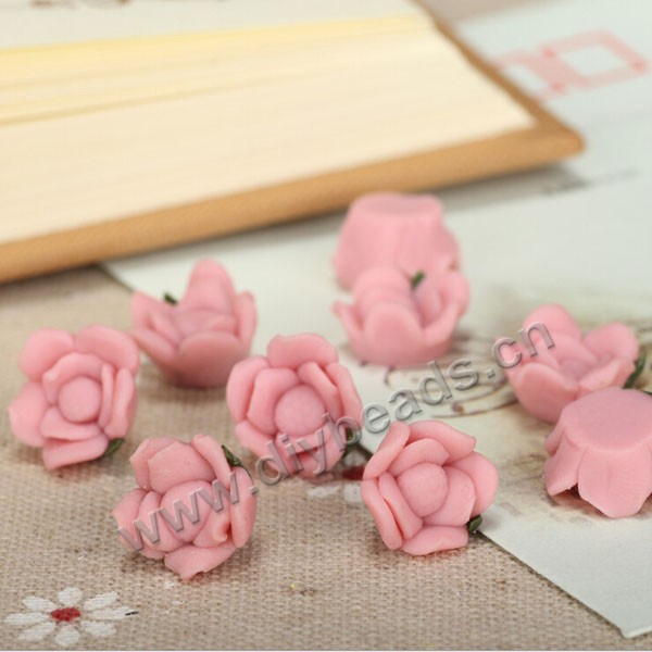 Bead, polymer clay,pink,13x6mm flower. Sold per pkg of 5.
