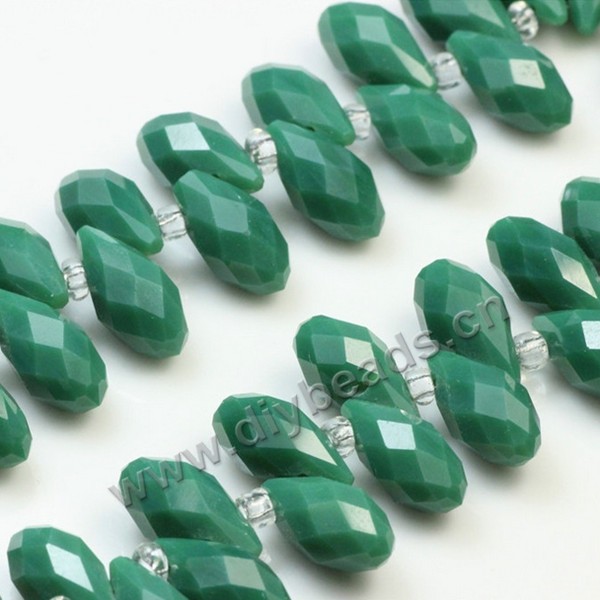 Bead, k5 glass, opaque green, 6x12mm top-drilled faceted teardrop, diy beads, wholesale cheap, factory price. Sold per pkg of 2 strands-(100ps/strand).