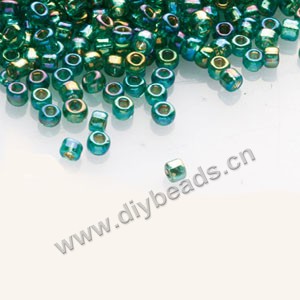 #11 seed beads,glass,dark green,silver-lined rainbow,square hole.sold per pkg of 40g,  approximately 3200ps.