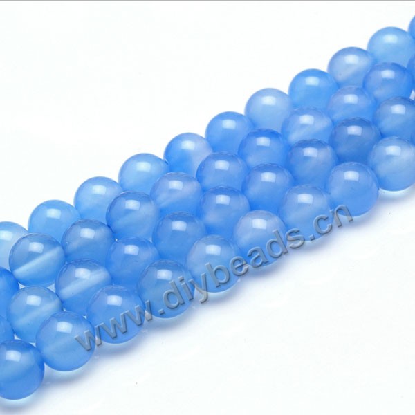 Bead,agate,blue,smooth 8mm round, Sold per one strand.