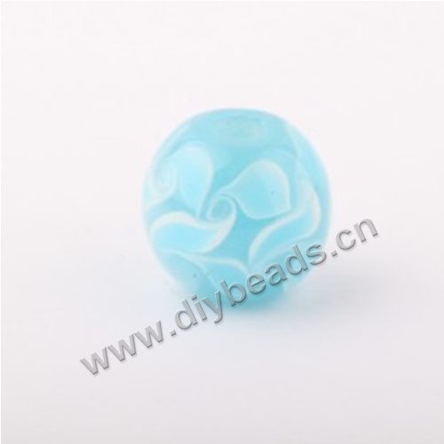 Bead, lampworked glass ,blue with flower, 14x14mm round.mini order 50pc 