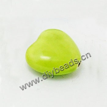 bead,porcelain, green,25*27mm double-sided heart, 3mm hole, sold per pkg of 3 bags (10pcs/bag).