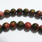 Bead, unakite (natural), 8mm round. Sold per 16-inch strand.