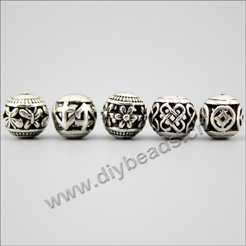 Charm, Brass,10mm Hollow Solid Tibetan Silver Alloy Charm Loose Beads . Sold Per Pkg of 60pcs