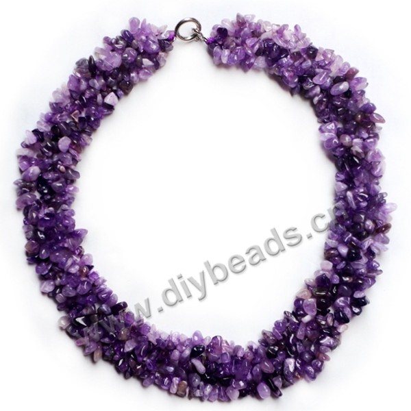 Necklace, amethyst chips, multi-strand, 21mm width, 48cm length, Sold per pkg of 2 pcs.