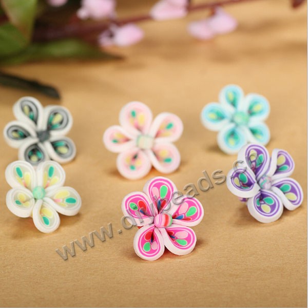 Bead, polymer clay,mixed color,15x6mm flower. Sold per pkg of 5.