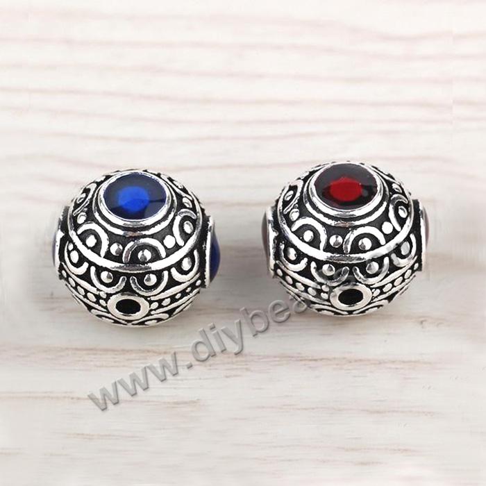 Enamel Bead, 925 Thai silver, round, 14mm, 2mm hole, multicolored, Sold per pkg of 1 bag-(2 pieces).