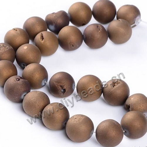 Bead,geode agate,brown color,frosted 12mm round, Sold per one strand.