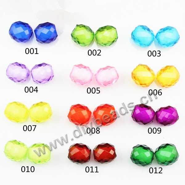 Bead, acrylic, 12 kinds of color for opation, 12mm faceted oval. Sold per 500-gram pkg.