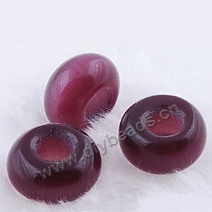 Bead, big-hole beads,cat's eye glass, purple,8x14mm  rondelle with 5mm hole. Sold per pkg of 10.