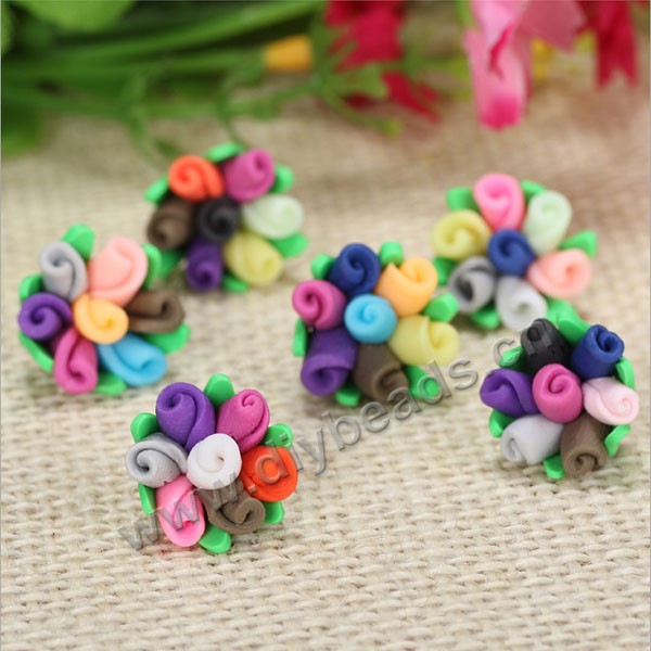 Bead, polymer clay,mixed color with leaf,15x8mm flower. Sold per pkg of 5.