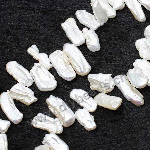 Pearl broque, cultured freshwater, white, 8*15mm. Sold per pkg of 1 strand.