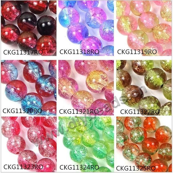 Bead, crackle glass, two tone, 8mm round. Sold per 16-inch strand, mini order 100strands.