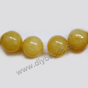 Bead, yellow "jade" (natural), 14mm round. Sold per 15-inch strand
