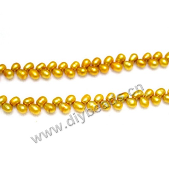 Bead baroque, cultured freshwater pearl, gold, 5-6mm oval, Sold per 15.5 inch strand.