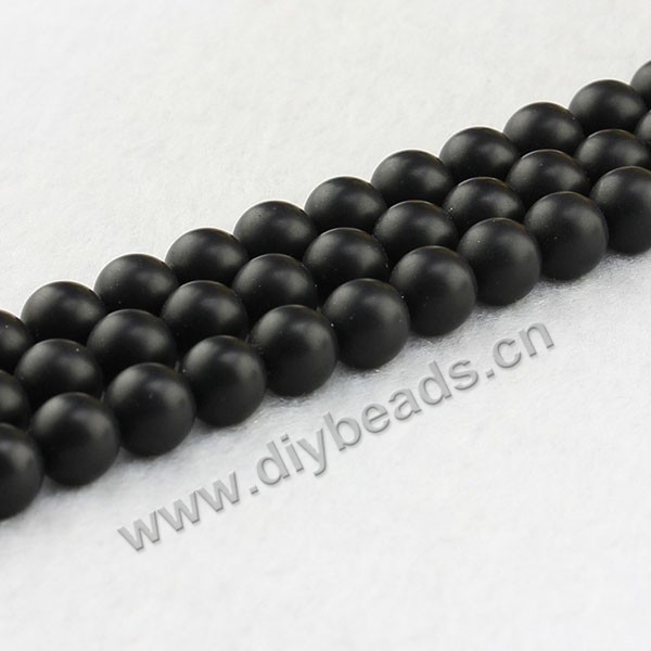 Bead,agate,matte black,smooth 8mm round, Sold per one strand.