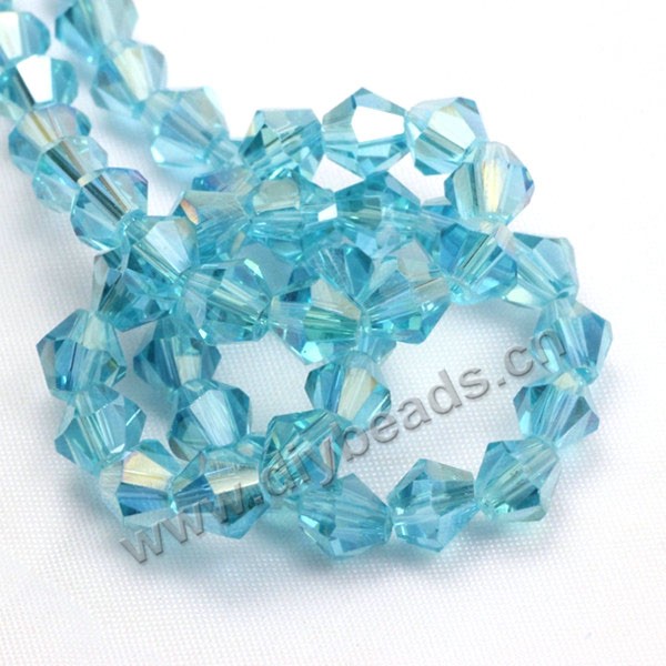 beads, glass, lake blue AB, facted bicone beads, 8mm, sold per package of 5 strands-(40pcs/strand).