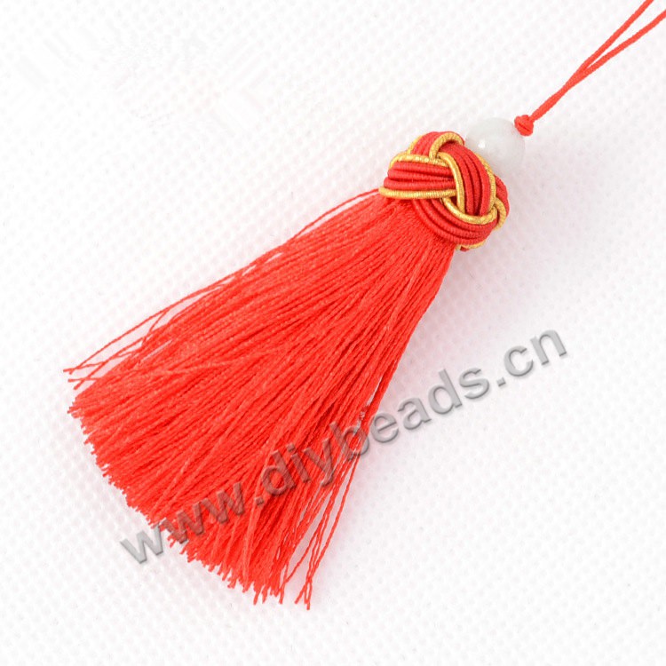 Tassel,nylon tassel,with loop tassel, red color,braided cap with beads,7cm length,sold per pkg of 10pcs