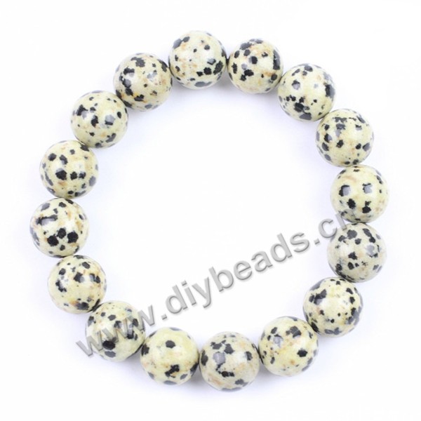 Bracelet, stretch, dalmatian jasper, mix colors, 10mm round beads. Sold per pkg of 10ps 