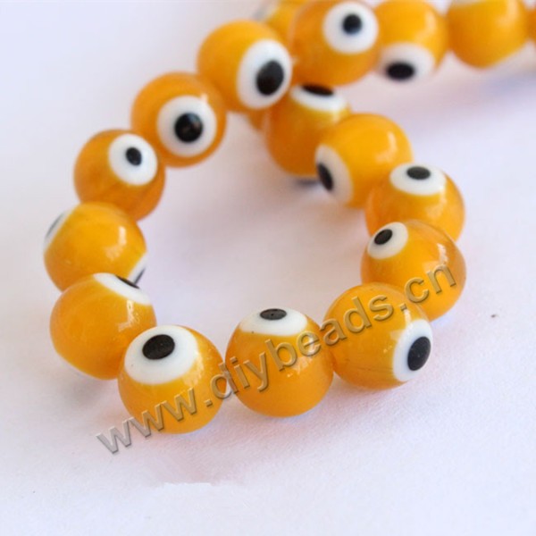 bead,Evil eye glass beads,yellow,6mm round,Sold per pkg of 1strand