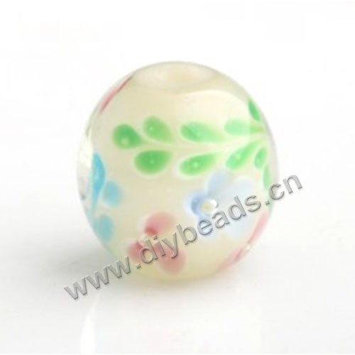 Bead,Japan lampworked glass,white with flower, 14x14mm round.mini order 100pc 