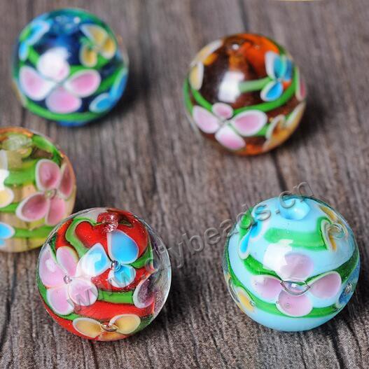 14mm round Japan style plum flower lampwork glass beads