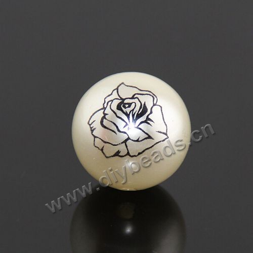 Imitation pearl, acrylic pearl,white with printing, 20mm round. Sold per pkg of 100pcs