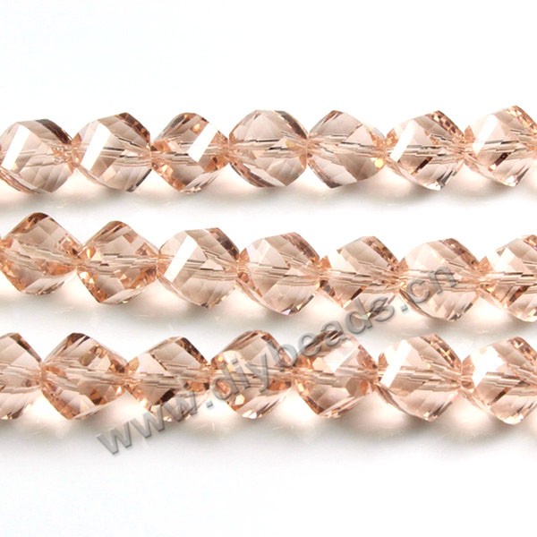 Bead, glass, water red, 10mm faceted twist round, sold per pkg 5 strands.