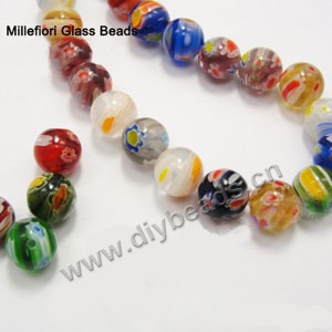 bead,millefiori glass,multicolored ,10mm round,approximately 38ps/strand 
